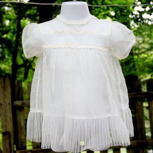 VTG 60's Baby Girls Ivory Illusion Organza Party Dress Baptism Holiday 6/9 Month
